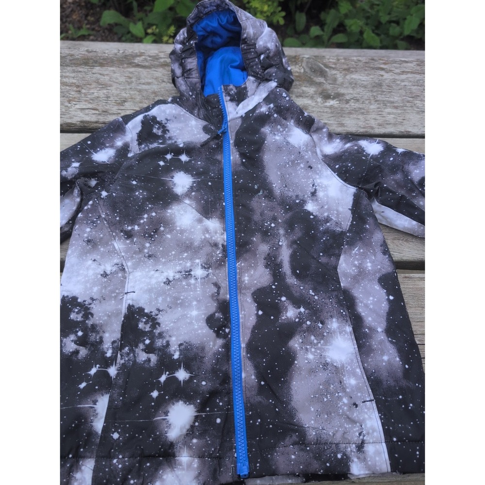 Lands' End Puffer Jacket Kids Small 6-7 Black Galaxy Print Insulated Zip E U C